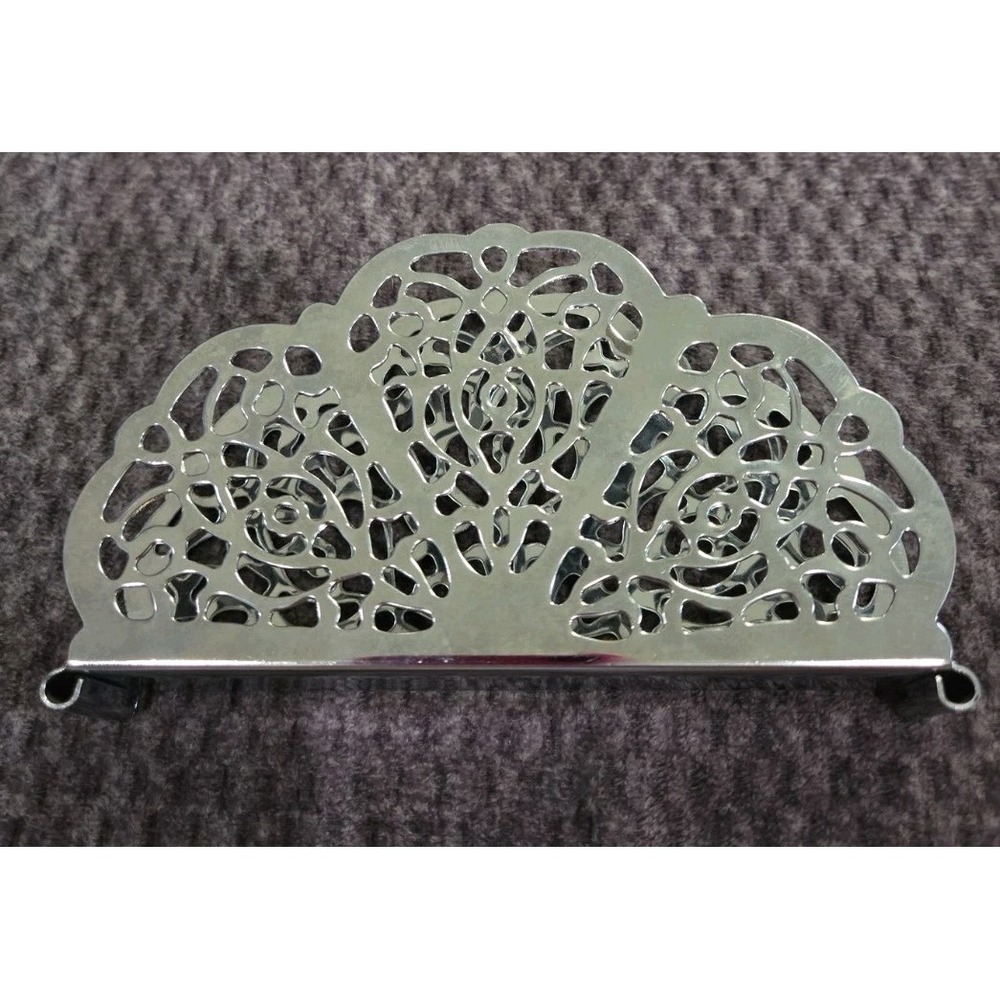 Vintage Retro Silver Chrome Filigree Napkin Letter Holder 5x3 MCM Irvin Ware USA